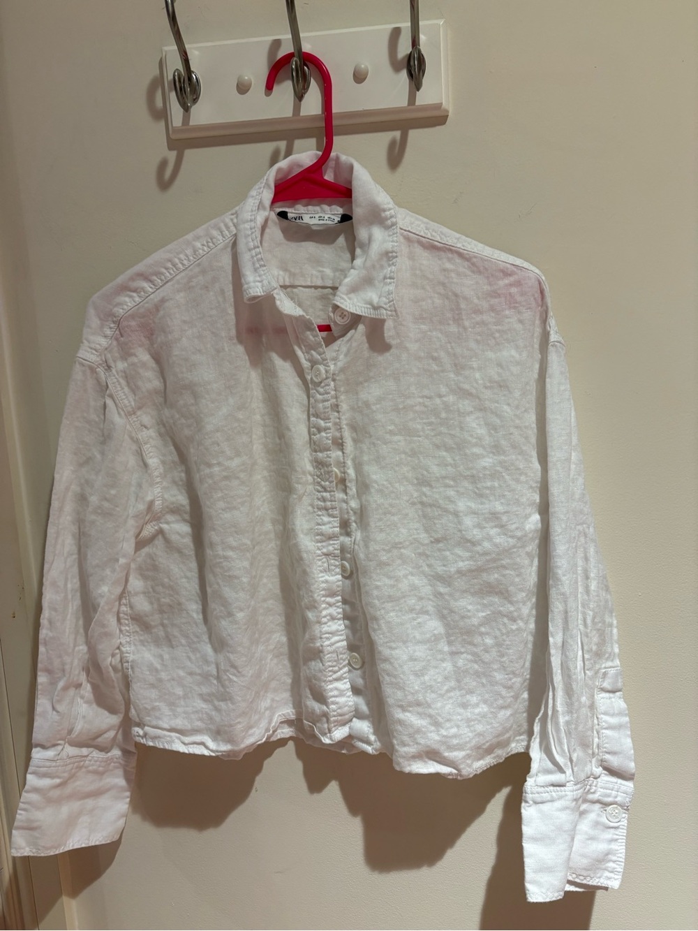Zara White Linen Casual Button-Down Shirt